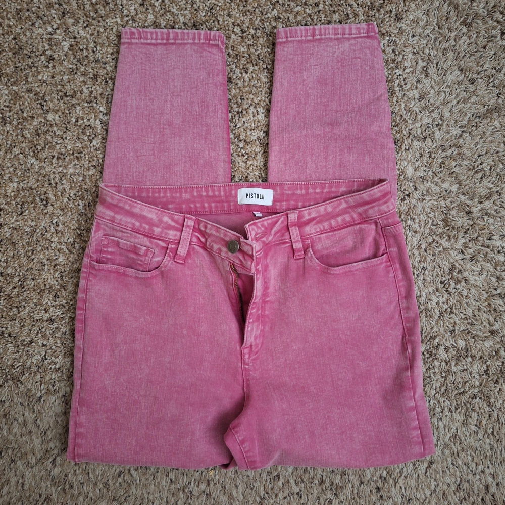 Pistola Pink Mineral Acid Wash High Waisted Straight Leg Jeans - Size 31